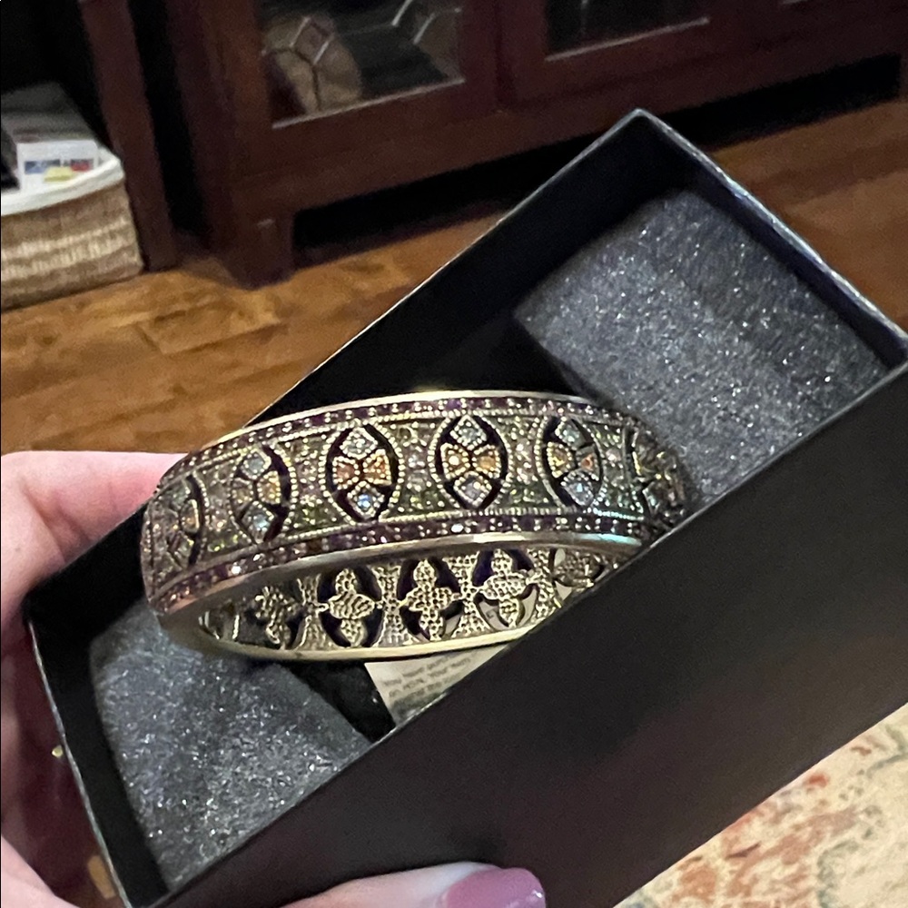 Intricate Gold and Black Bangle Bracelet